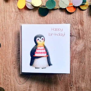 Carte d’anniversaire Gâteau pingouin