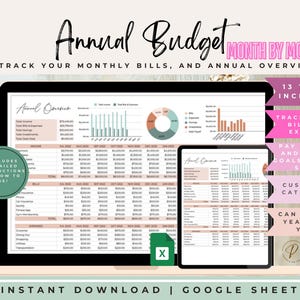 Annual Budget Google Spreadsheet, Finance Google Sheet, EDITABLE Google Sheets, Bill Tracker, Budgeting Template, Monthly Bill Tracker