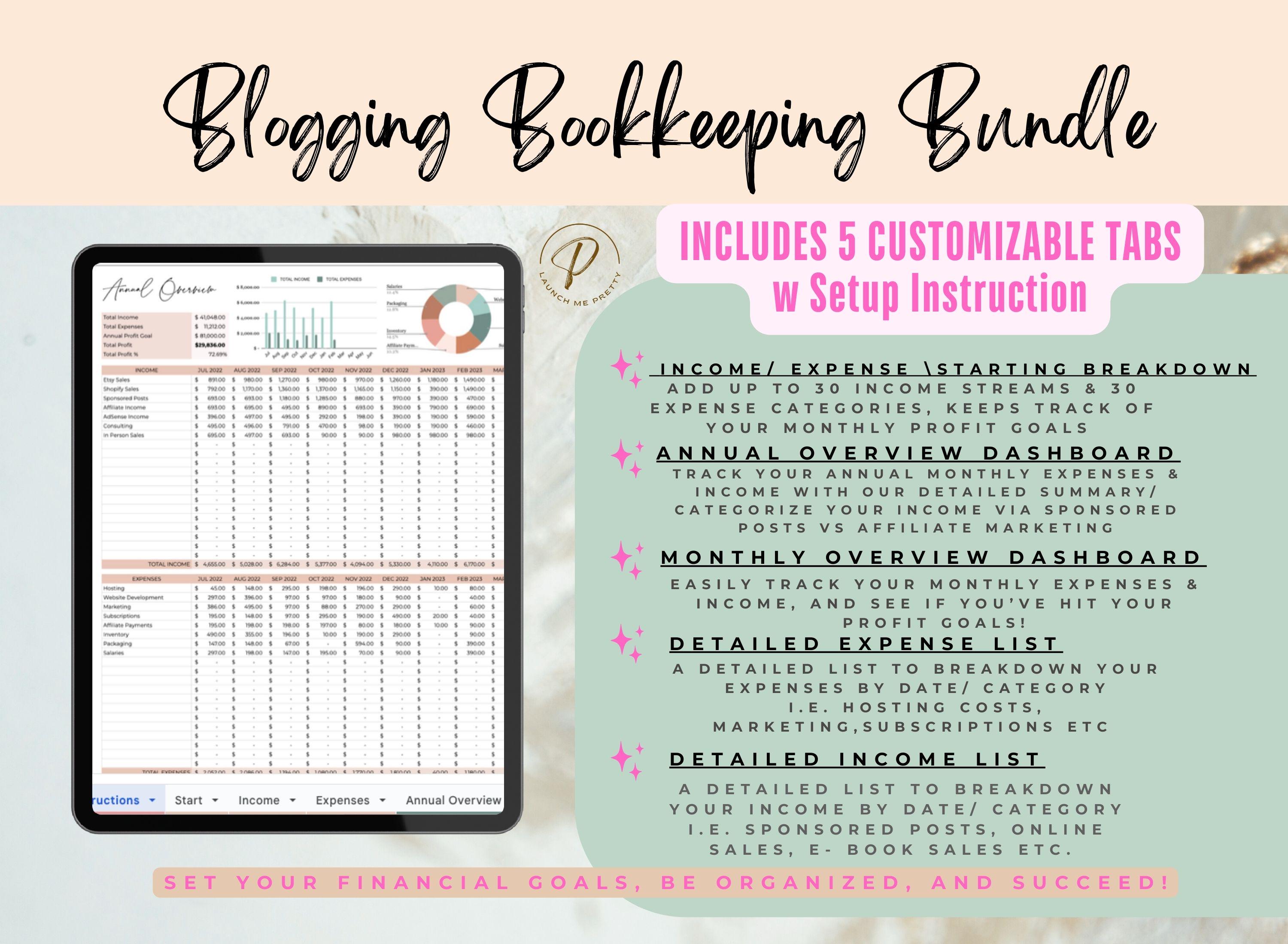 Blog Spreadsheet Blogger Bookkeeping Spreadsheet Bundle, Blog Budget Spreadsheet ...