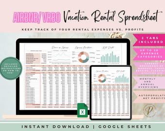 Feuille de calcul AirBNB pour location de vacances, feuille de calcul des revenus de location, feuille de calcul Google MODIFIABLE, feuille de calcul de location VRBO, comptabilité et finances