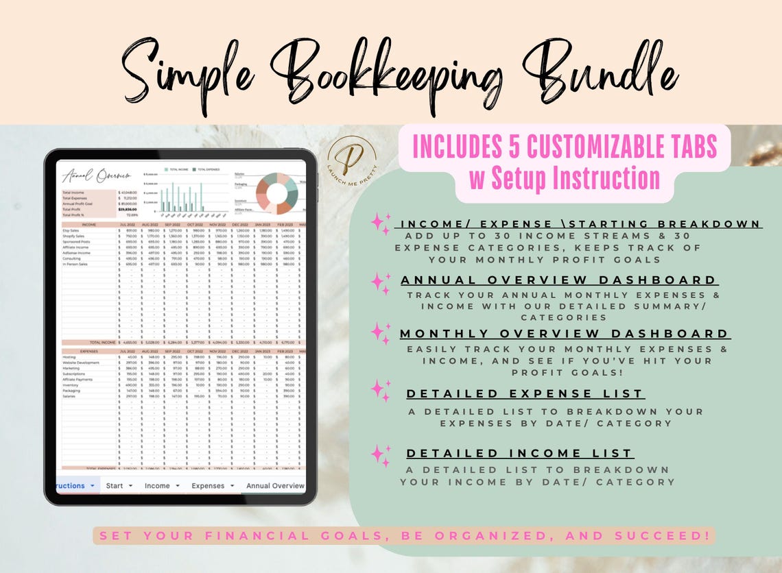 Simple Bookkeeping Spreadsheet Bundle, Budgeting Spreadsheet, EDITABLE ...