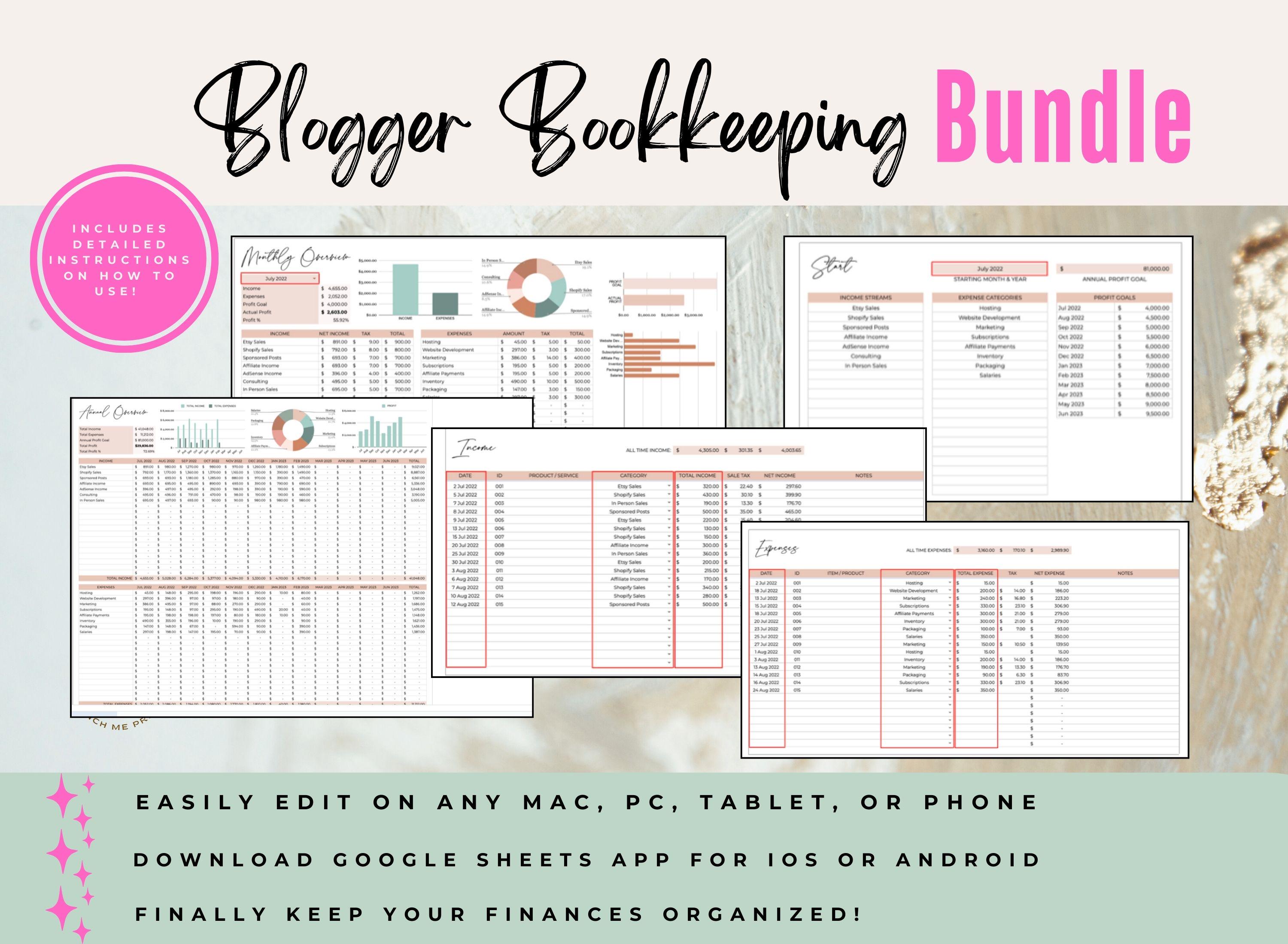Blog Spreadsheet Blogger Bookkeeping Spreadsheet Bundle, Blog Budget Spreadsheet ...