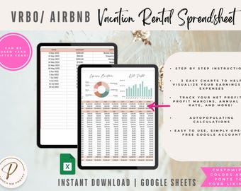 Feuille de calcul VRBO pour les locations de vacances, feuille de calcul des revenus de location, feuille de calcul Google MODIFIABLE, feuille de calcul des locations AIRBNB, gestion de la propriété
