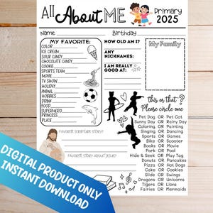 All About Me - Primary - Getting to Know You Printable - LDS - Questionnaire - This or That for Kids - Instant Download - Primary Spotlight