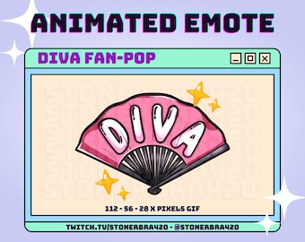 Animated Kawaii DIVA Clack Fan / Fan Pop / Drag Hand Fan w/ Glitter Emote for Twitch Discord Stream
