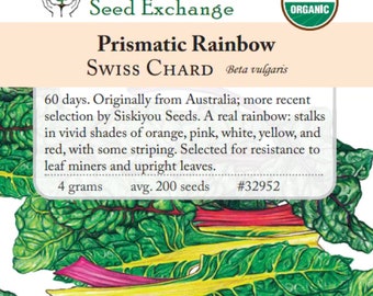 Prismatic Rainbow Chard, Organic, Heirloom, vegetable seeds, Swiss chard, rainbow, red,  Southern Exposure Seed Exchange