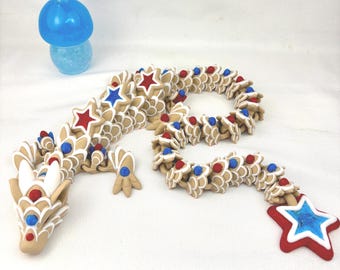 3D Printed Articulated Sugar Cookie Star Dragon: Patriotic Desk Decor