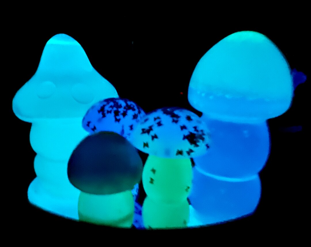 Variety Set of Glow in the Dark Resin Mushroom Figurines Etsy