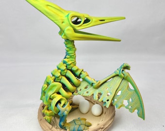 3D Printed Articulated Skeleton Pteranodon with Nest and Eggs | Desk & Office Figures | Dinosaurs
