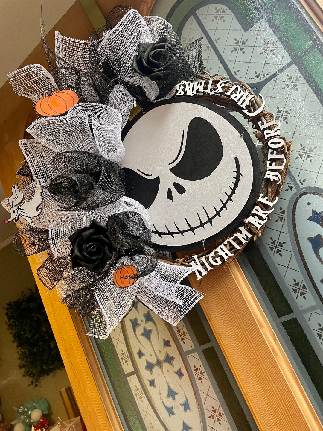 Halloween Jack Skellington Door Wreath Decoration Etsy