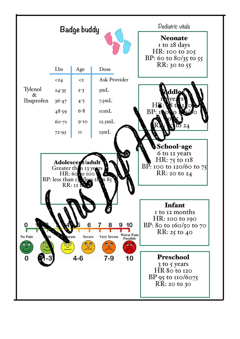 Pediatric Vitals, Pain Scale, Meds Cheat Sheet Etsy