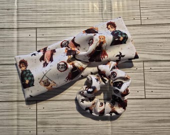 Diadema inspirada en Demon Slayer, accesorio para el cabello de anime, coletero, conjunto combinado