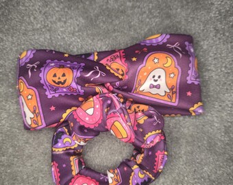 Conjunto de accesorios para el cabello de fantasmas y calabazas de Halloween, coletero y diadema de poliéster.
