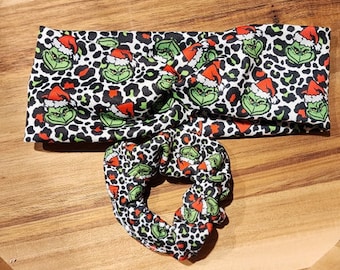 Diadema y coleteros navideños del Grinch