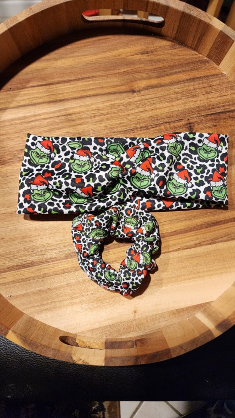Grinch kersthoofdband en scrunchies, afbeelding 1