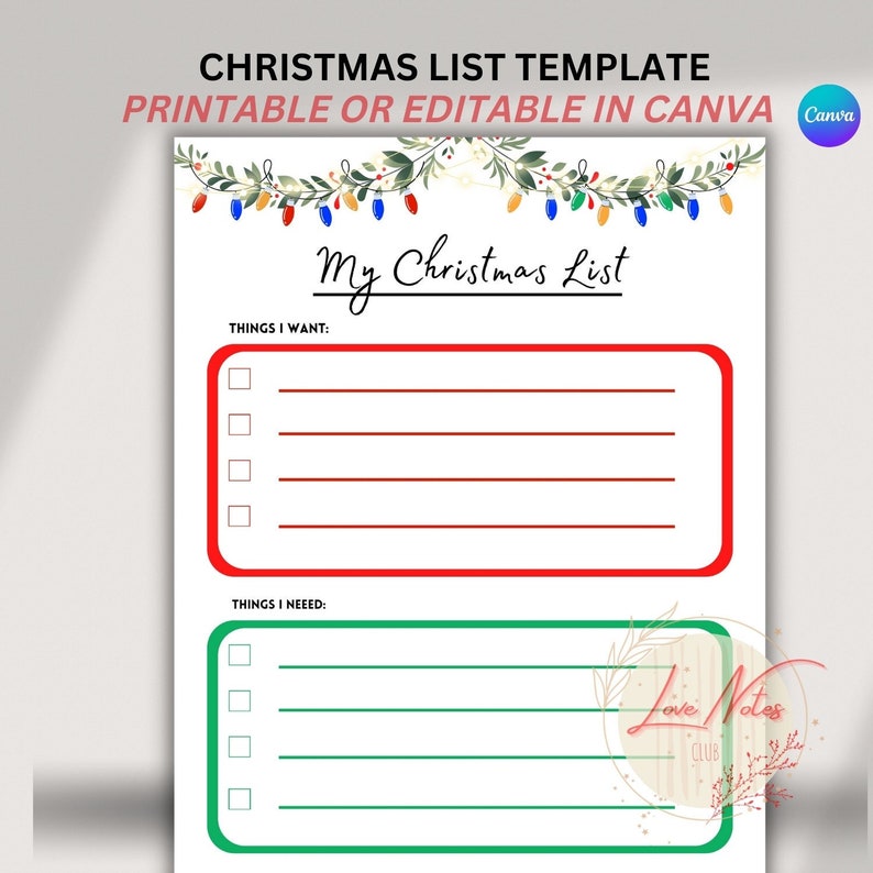 EDITABLE AND PRINTABLE Christmas List Template Christmas List Etsy