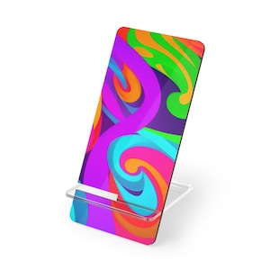 Phone Stand, Swirls, Mobile Display, Desk Decor, Hardboard Stand, Travel Stand for Mobile Devices, Easy to mount