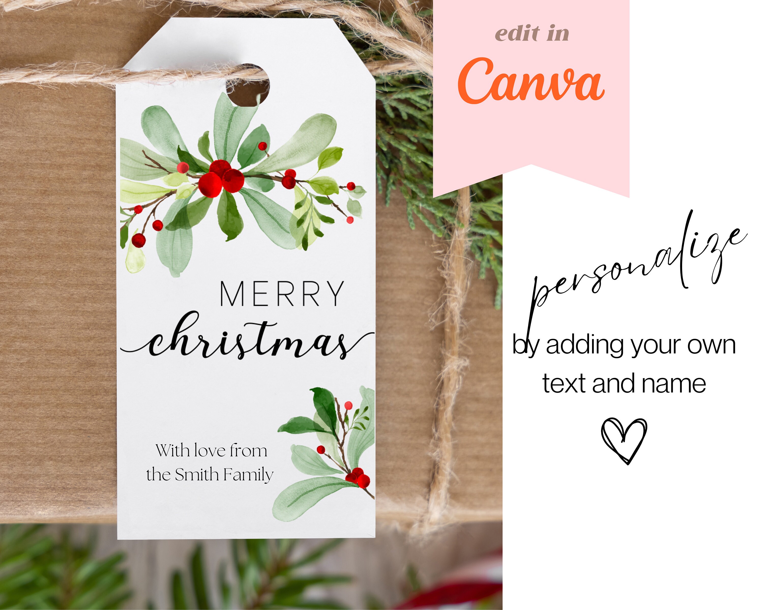 Editable Christmas Gift Tags - DIY Gift Tags - Holiday Tag - Merry ...