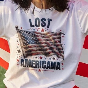 Lost Americana USA Flag T-Shirt, Distressed Americana T-Shirt, Vintage Distressed American Flag Tee with Stars, MGK Patriotic Graphic Tee