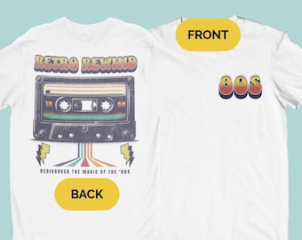 Retro terugspoelen 80s T-shirt, vintage muziek-T-shirt, jaren 80 nostalgie shirt, vintage cassettebandje, jaren 80 nostalgie uniseks shirt