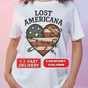 Lost Americana T-Shirt, Bandaged Heartland Punk Rock Graphic Shirt, Grunge USA Heart Tee, MGK-Inspired Distressed USA Broken Heart T-Shirt