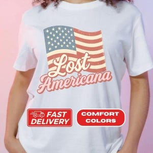 Lost Americana USA Flag T-Shirt, Distressed Americana Shirt, Vintage Distressed American Flag Tee, Retro Patriotic Graphic Tee for MGK Fans