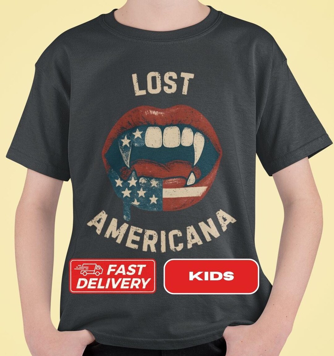 Kids Softstyle Lost Americana Vampire Fangs T-shirt, American Flag