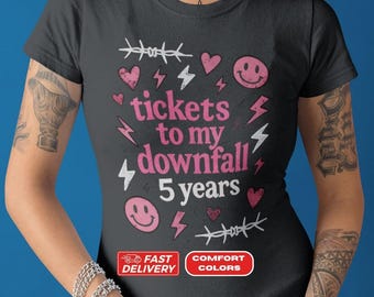 Tickets to My Downfall 5 Years T-Shirt, MGK Inspired Pink Punk Rock Shirt, TTMD Anniversary Tee, MGK Graphic Tee, Lost Americana Tour Merch