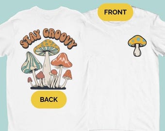 Stay Groovy Mushroom T-shirt, 70-tals retro-t-shirt med grafisk design, retro Cottagecore-t-shirt, groovy svampdesign, psykedelisk skogströja