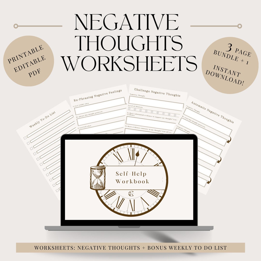 Negative Thoughts Worksheets | Self-help Workbook | Mental Health ...