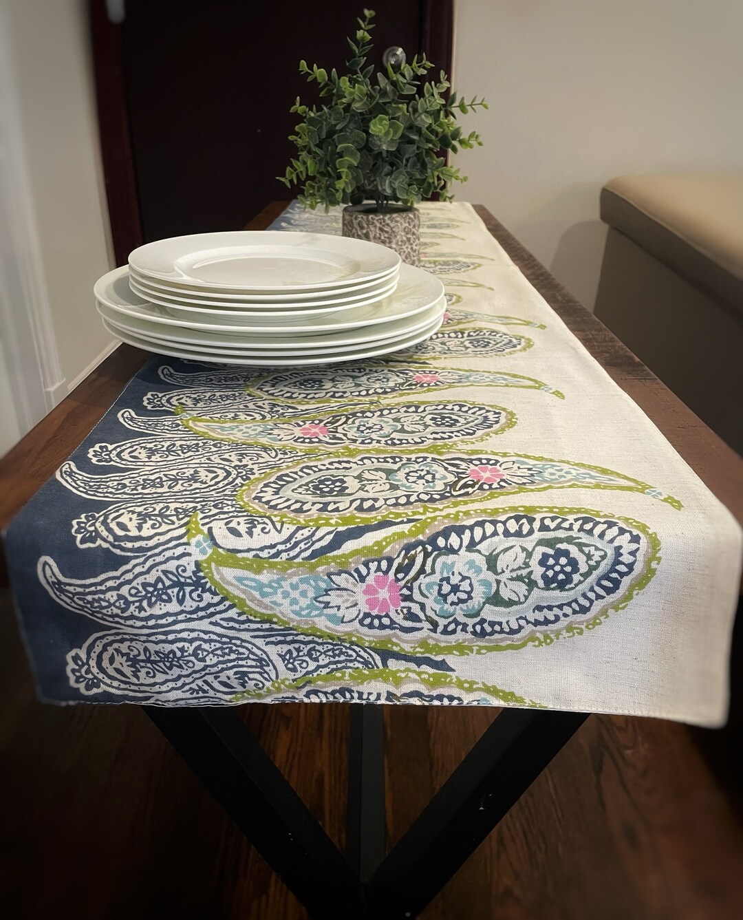 Paisley Printed Cotton Linen Table Runner: Elegant Dining Decor - Etsy
