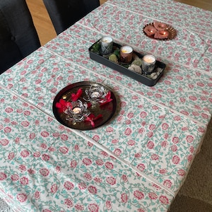 Summer Floral Cotton Rectangle Tablecloth for Outdoor Parties Handmade Block Print Colorful Tablecloth for Summer Weddings Gift for New Home