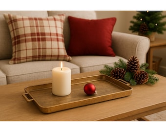 Elysia Handcrafted Aluminium Rectangular Tray – Classic Antique Gold Decorative Accent with Handles