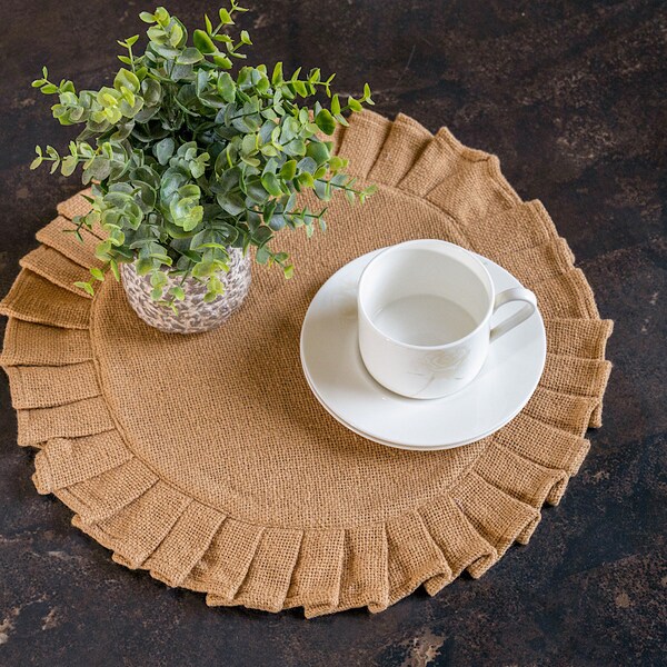 Burlap Pleated/ Ruffled Placemats; Perfect modern farmhouse kitchen/ dining decor!