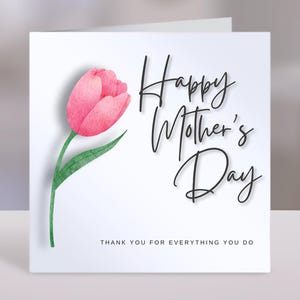 Carte de fête des mères avec tulipe et texte personnalisé, carte personnalisée joyeuse fête des mères pour fille, carte pour la fête des mères, cartes pour grand-mère