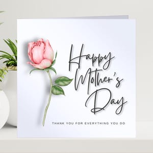Carte de fête des mères personnalisée avec rose, carte pour la fête des mères, cartes avec texte personnalisé