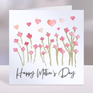 Carte de fête des mères personnalisée, carte de joyeuse fête des mères avec texte personnalisé, cartes avec coeur fleurs, carte pour la fête des mères