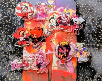Set of 5 or 10 (random) Hazbin Hotel Hair Clips, Cartoon Inspired