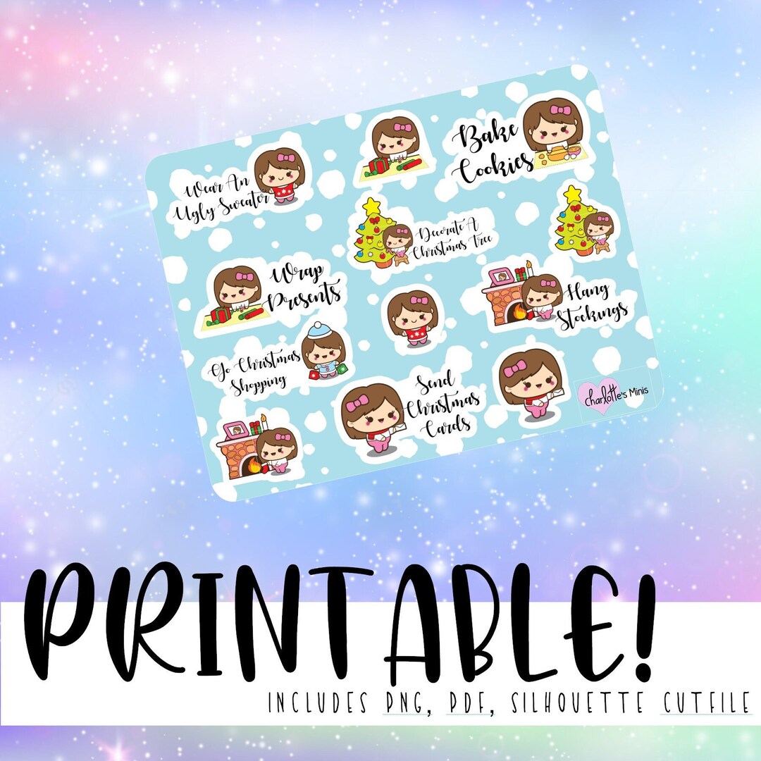 Printable Planner Deco Stickers PNG and SS Files Christmas Bucket List ...