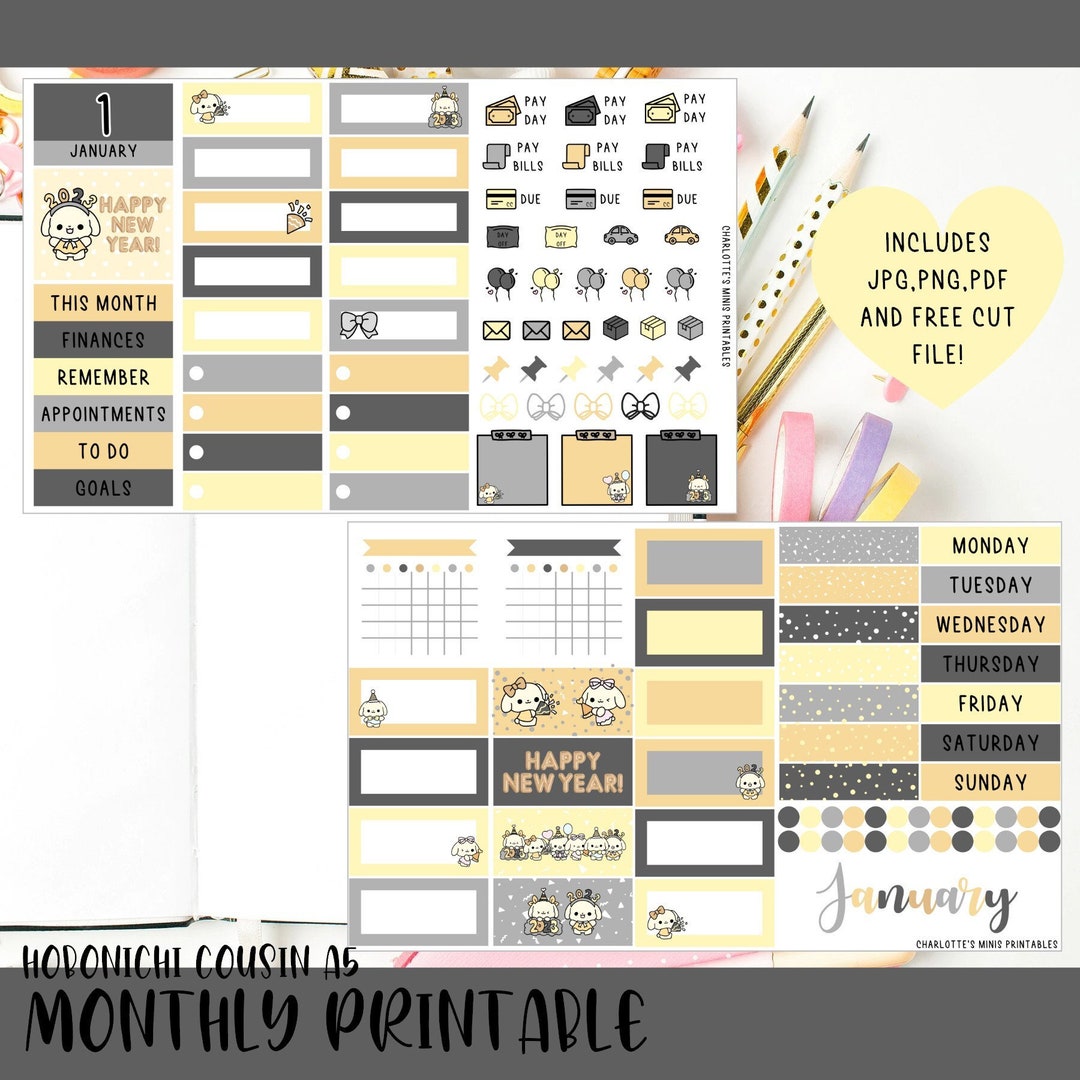 Printable Hobonichi Cousin Monthly Planner Stickers Cricut and SS Files ...