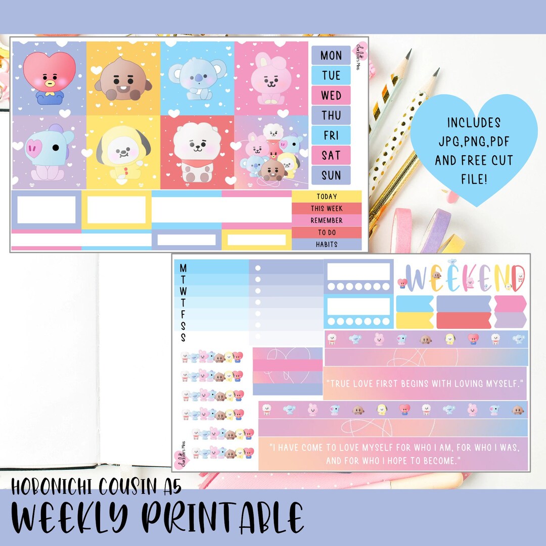 Printable Hobonichi Cousin Weekly Planner Stickers Cricut and SS Files ...