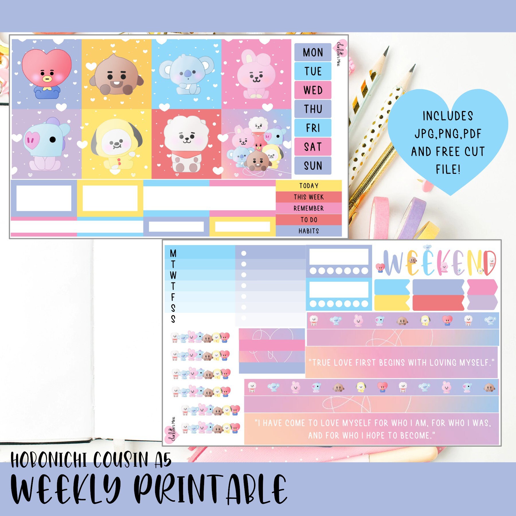 Printable Hobonichi Cousin Weekly Planner Stickers Cricut and SS Files ...