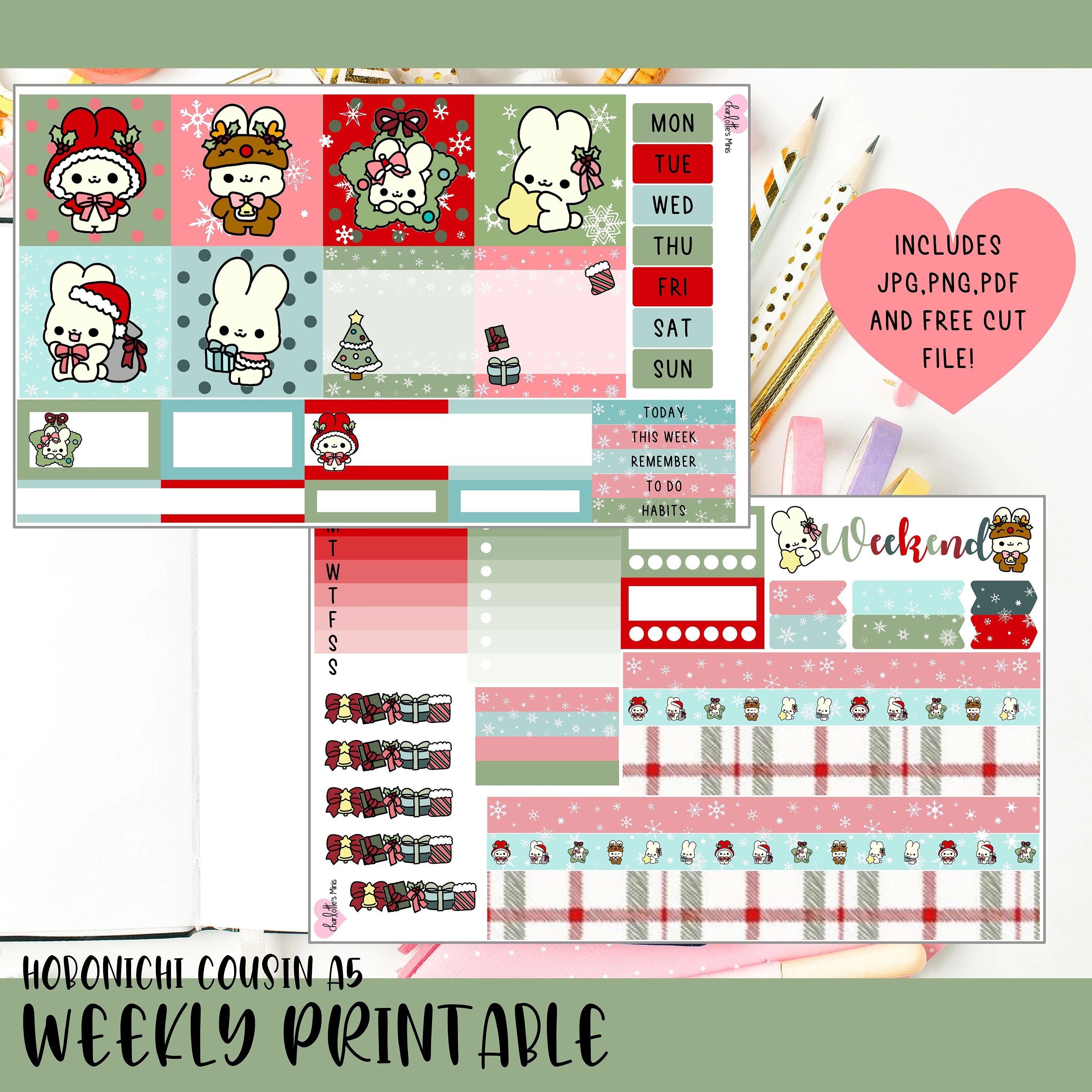 Printable Hobonichi Cousin Weekly Planner Stickers Cricut and SS Files ...
