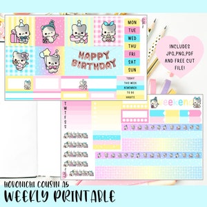 Printable Hobonichi Cousin Weekly Planner Stickers - Cricut and SS files - Kitty Birthday