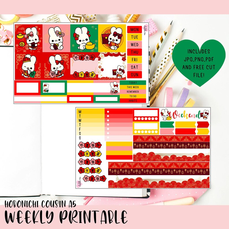 Printable Hobonichi Cousin Weekly Planner Stickers Cricut and SS Files ...