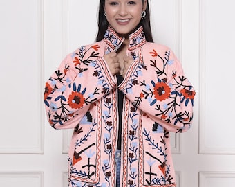 Floral Embroidered Jacket - TNT Cotton Handmade Jacket – Reversible Suzani Jacket for Women - Floral Coat - Ethnic Indian Outerwear