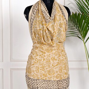 Hand Block Printed Cotton Sarong- Floral Print Indian Sarong Dress- Boho Beach Cover Up - Swim Cover Up - Mustard Yellow Sarong -One Size