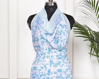 Sarong z nadrukiem zwierzęcym | Biało-niebieska bawełniana spódnica sarong | Lekka sukienka plażowa sarong | Letnia spódnica sarong | Pareo | Prezent dla niej