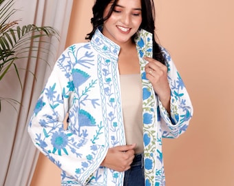 Boho Suzani Embroidery Jacket | TNT Cotton Jacket for Women | Reversible Block Print Jacket Coat | Festival Women's Clothing | Gift for Her