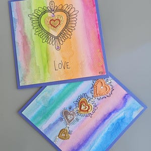 lot de 2 cartes aquarelle avec motifs métal